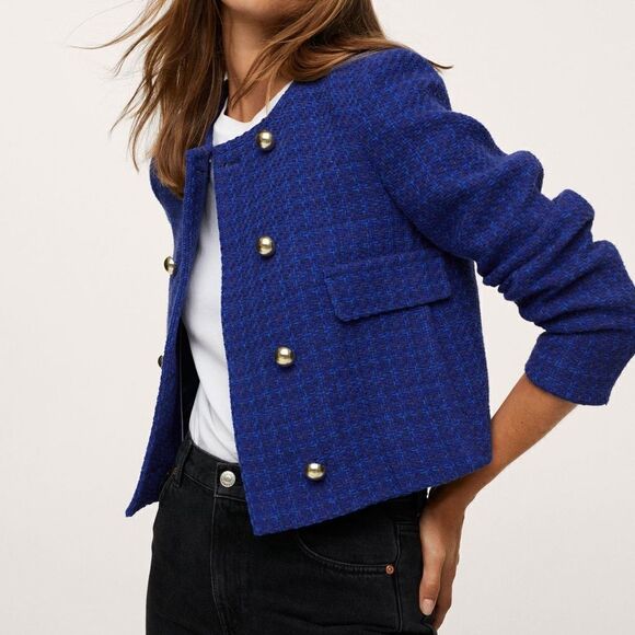 Mango Cropped Tweed Blazer New - Picture 2 of 10